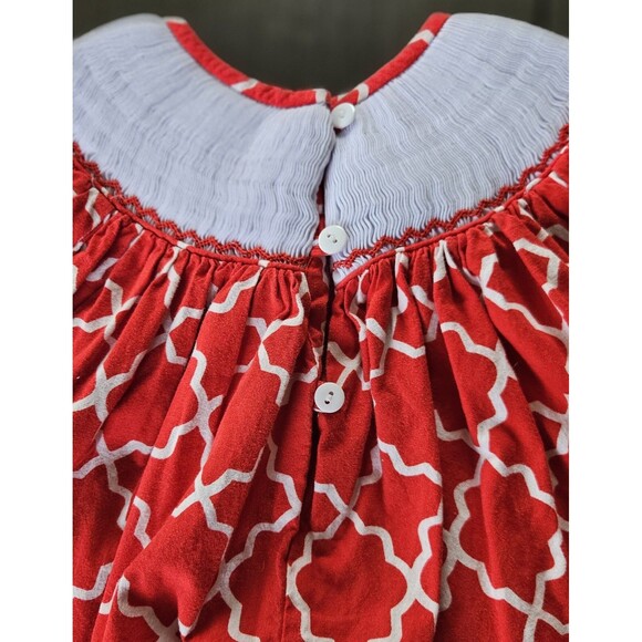 The Smocked Shop Red Embroidered Christmas Tree Dress Girls Size 4 Holiday - Picture 6 of 8